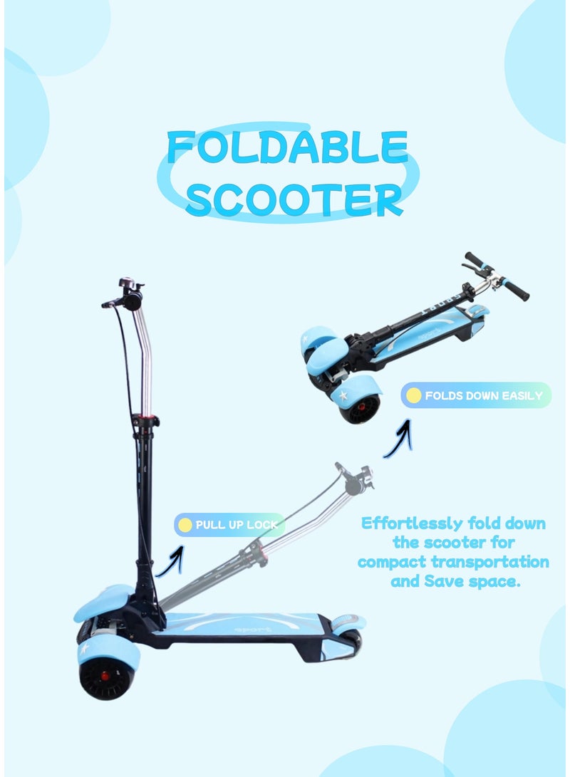 Design Foldable Kids Kick Scooter Height Adjustable Handle LED Wheels Rear Brake Handle Brake & Music for Ages 3 8 Including Protective Gear Set - Image 2